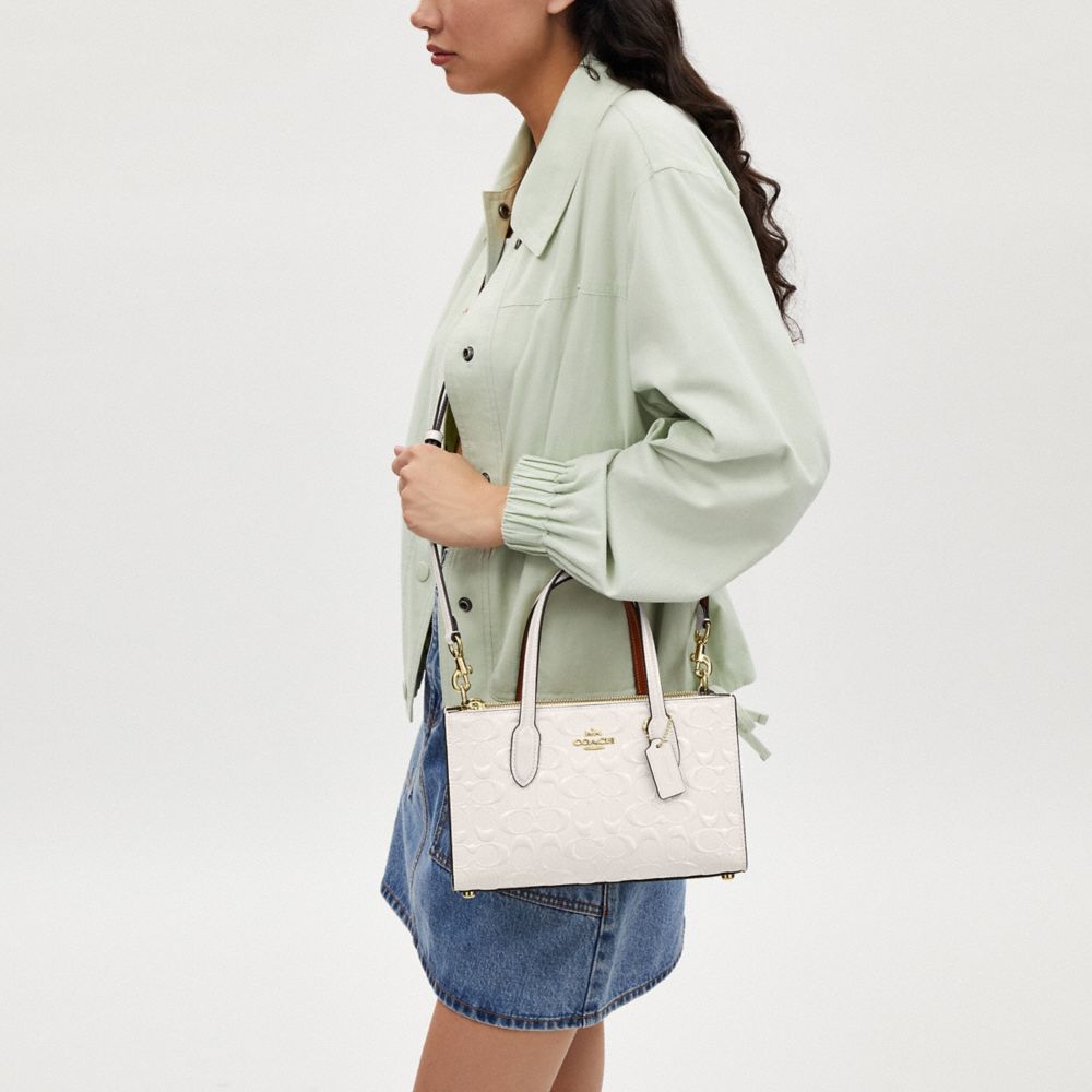 COACH®,Nina Small Tote Bag In Signature Leather,Tote,Day Party,White,Detail View