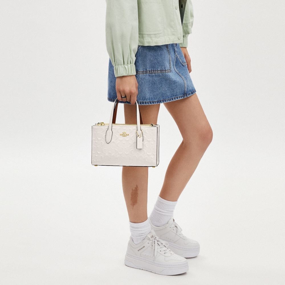 COACH®,Nina Small Tote Bag In Signature Leather,Tote,Day Party,White,Detail View