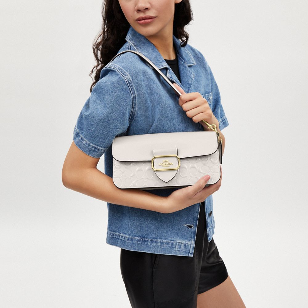 COACH®,Morgan Shoulder Bag In Signature Leather,Shoulder Bag,Pen Holder,Day Party,White,Detail View