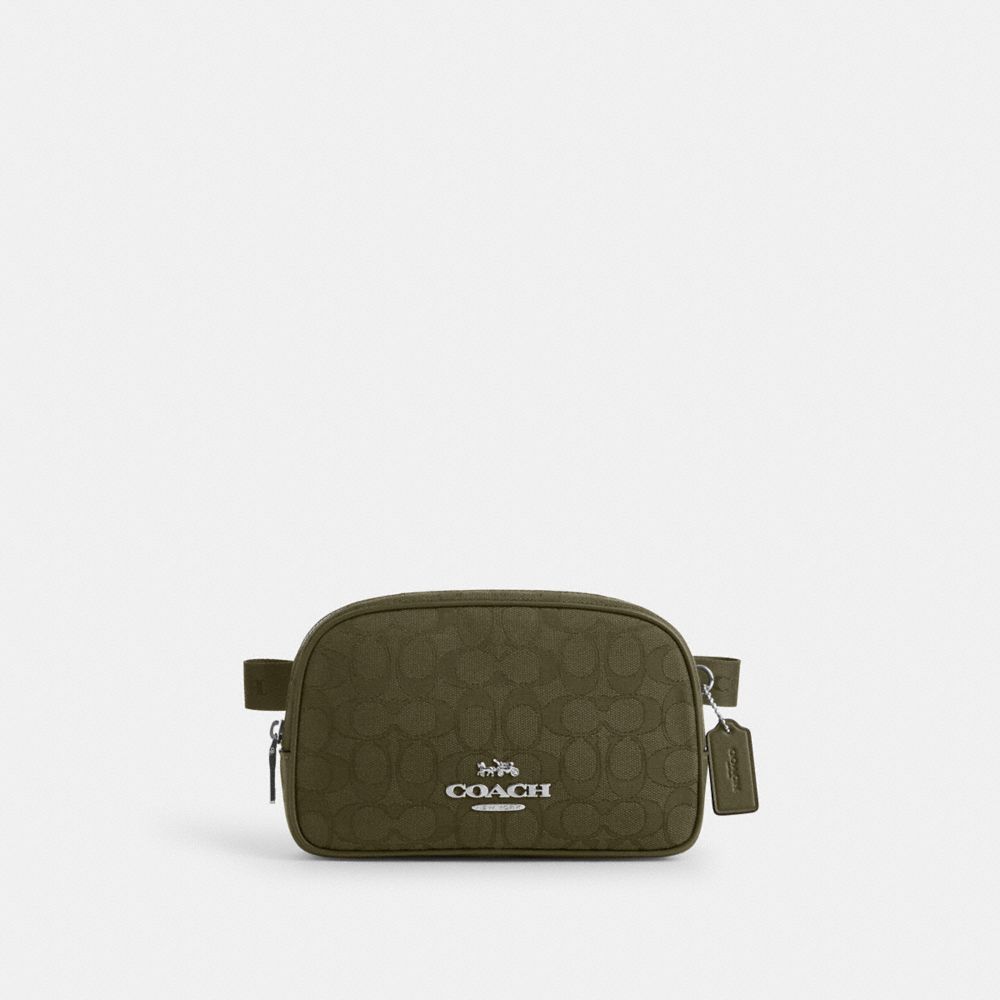 COACH®,Pace Belt Bag In Signature Jacquard,Cotton,Belt Bag,Pen Holder,Casual,Olive,Front View