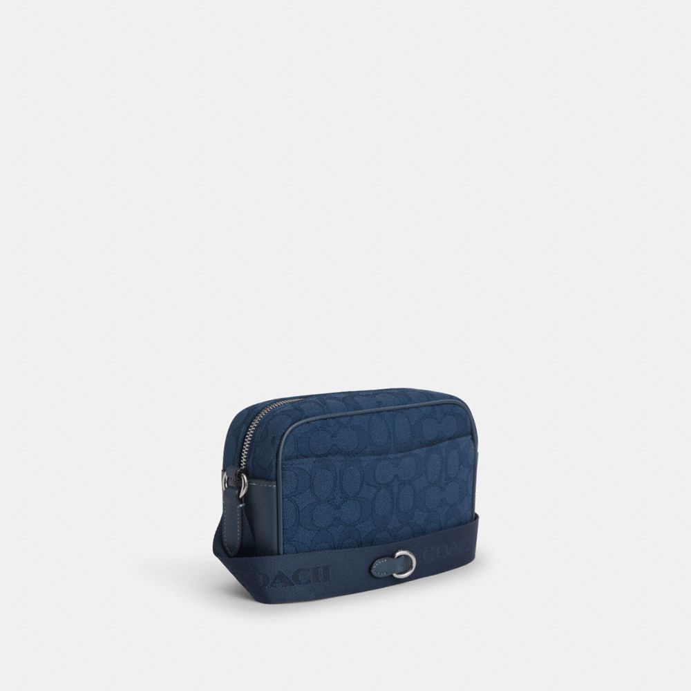COACH®,Mini Jamie Camera Bag In Signature Jacquard,Cotton,Camera Bag,Pen Holder,Casual,Blue,Angle View