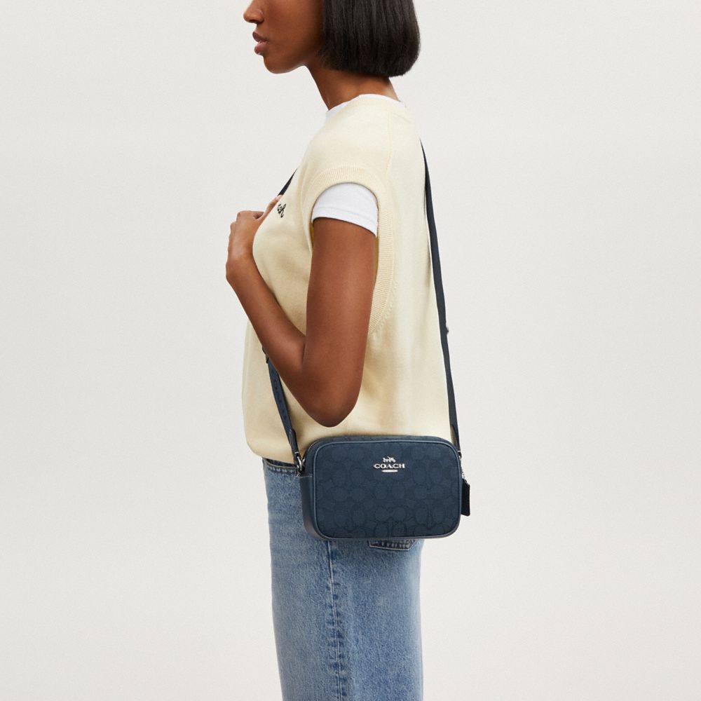 COACH®,Mini Jamie Camera Bag In Signature Jacquard,Cotton,Camera Bag,Pen Holder,Casual,Blue,Detail View