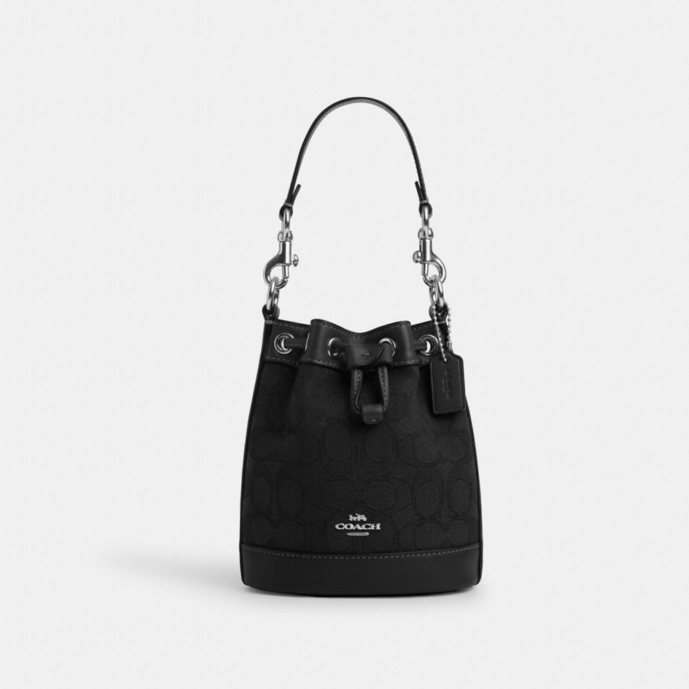 COACH®,Mini Bucket Bag In Signature Jacquard,Black,Front View