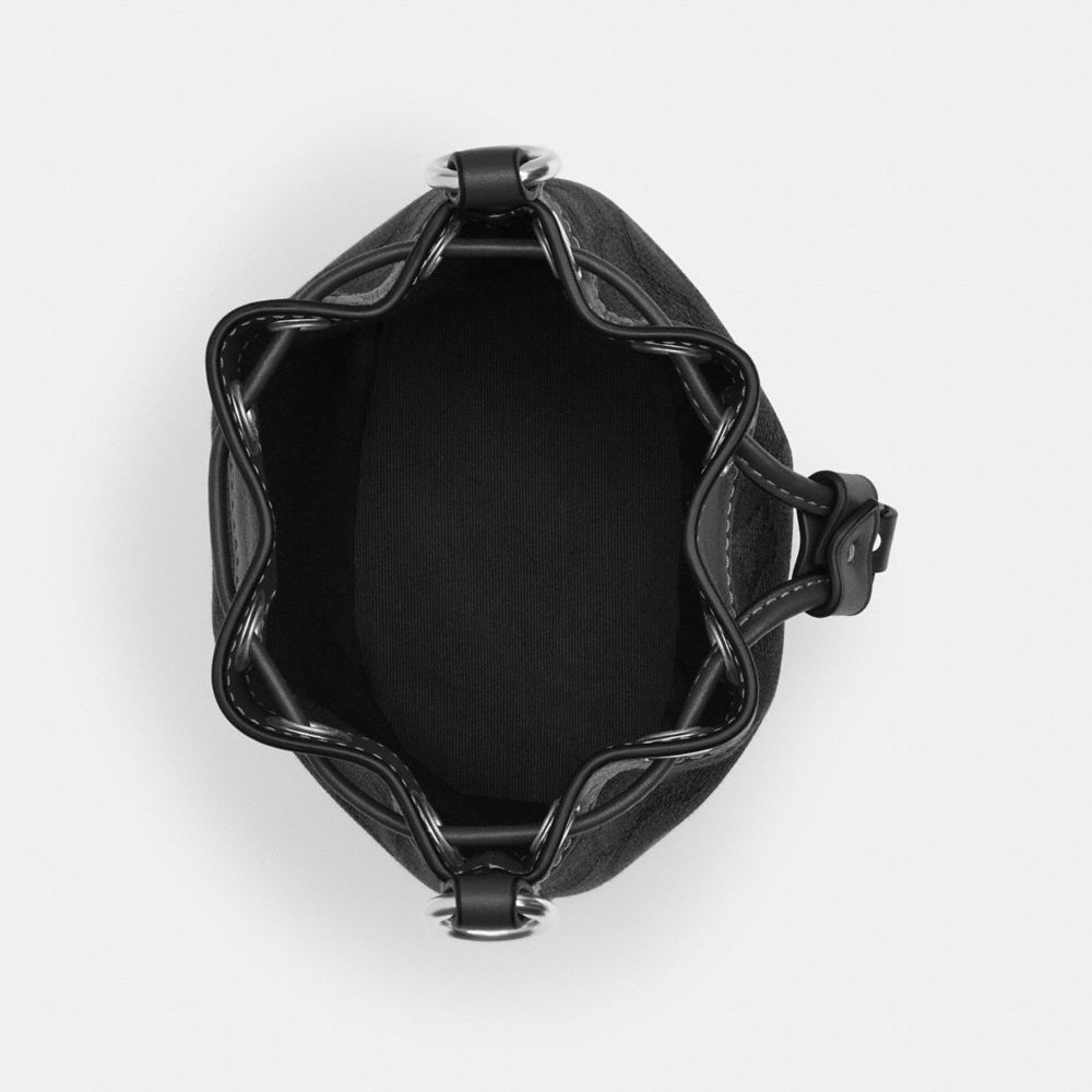 COACH®,Mini Bucket Bag In Signature Jacquard,Cotton,Bucket,Casual,Black,Inside View,Top View