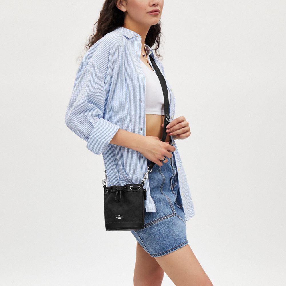COACH®,Mini Bucket Bag In Signature Jacquard,Cotton,Bucket,Casual,Black,Detail View