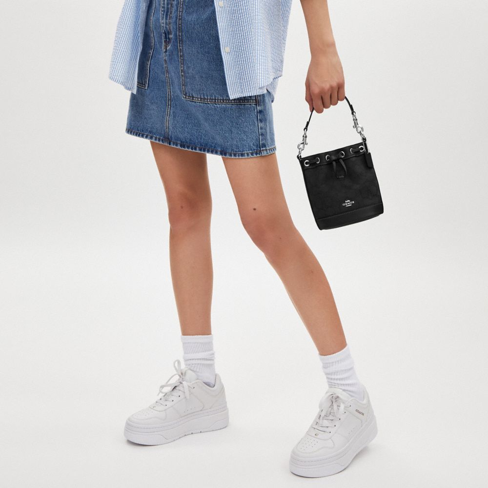 COACH®,Mini Bucket Bag In Signature Jacquard,Cotton,Bucket,Casual,Black,Detail View