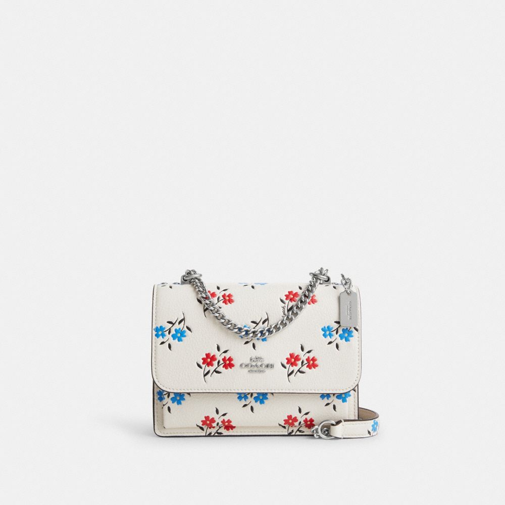 COACH®,MINI KLARE CROSSBODY WITH FLORAL PRINT,Novelty Leather,Mini,Silver/Chalk Multi,Front View