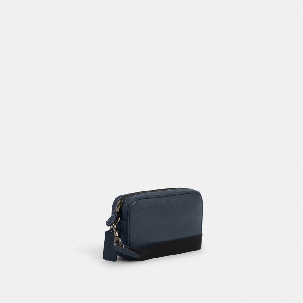 COACH®,Jayden Crossbody With Fish Print,Leather,Crossbody,Logo,Embossed,Casual,Navy,Angle View