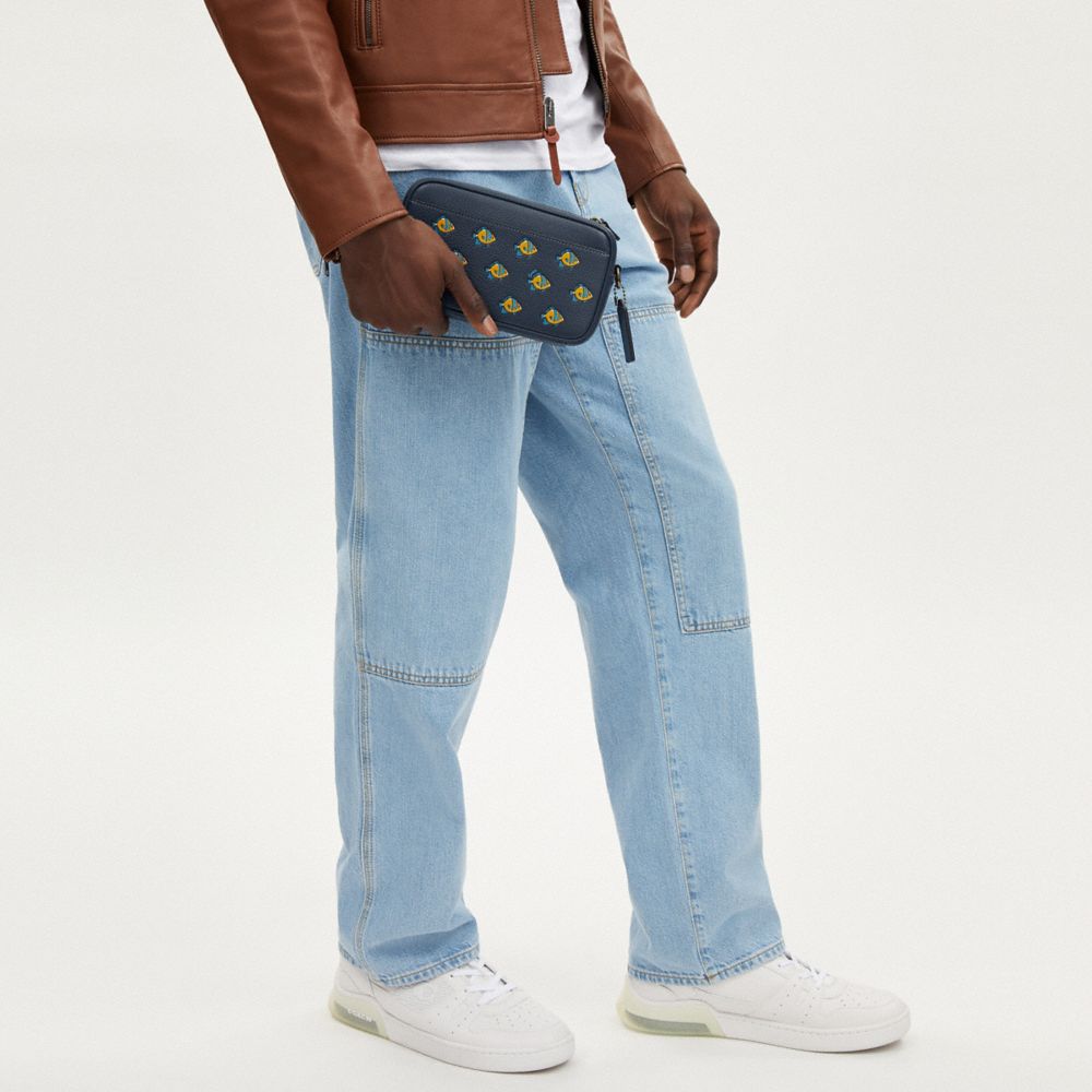 COACH®,Jayden Crossbody With Fish Print,Leather,Crossbody,Logo,Embossed,Casual,Navy,Detail View