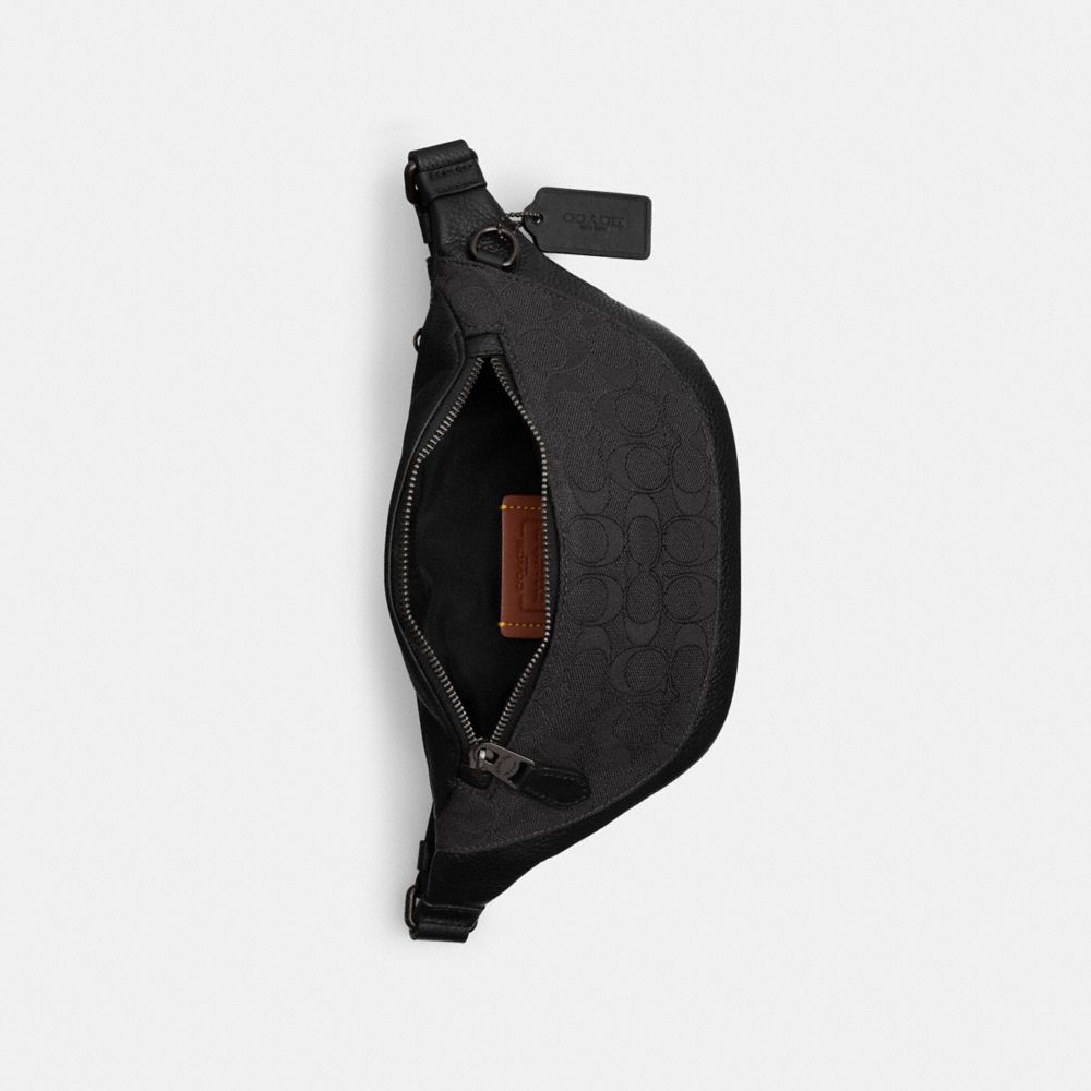 COACH®,Warren Mini Belt Bag In Signature Jacquard,Recycled Polyester,Leather,Cotton,Belt Bag,Color Block,Casual,Black,Inside View,Top View