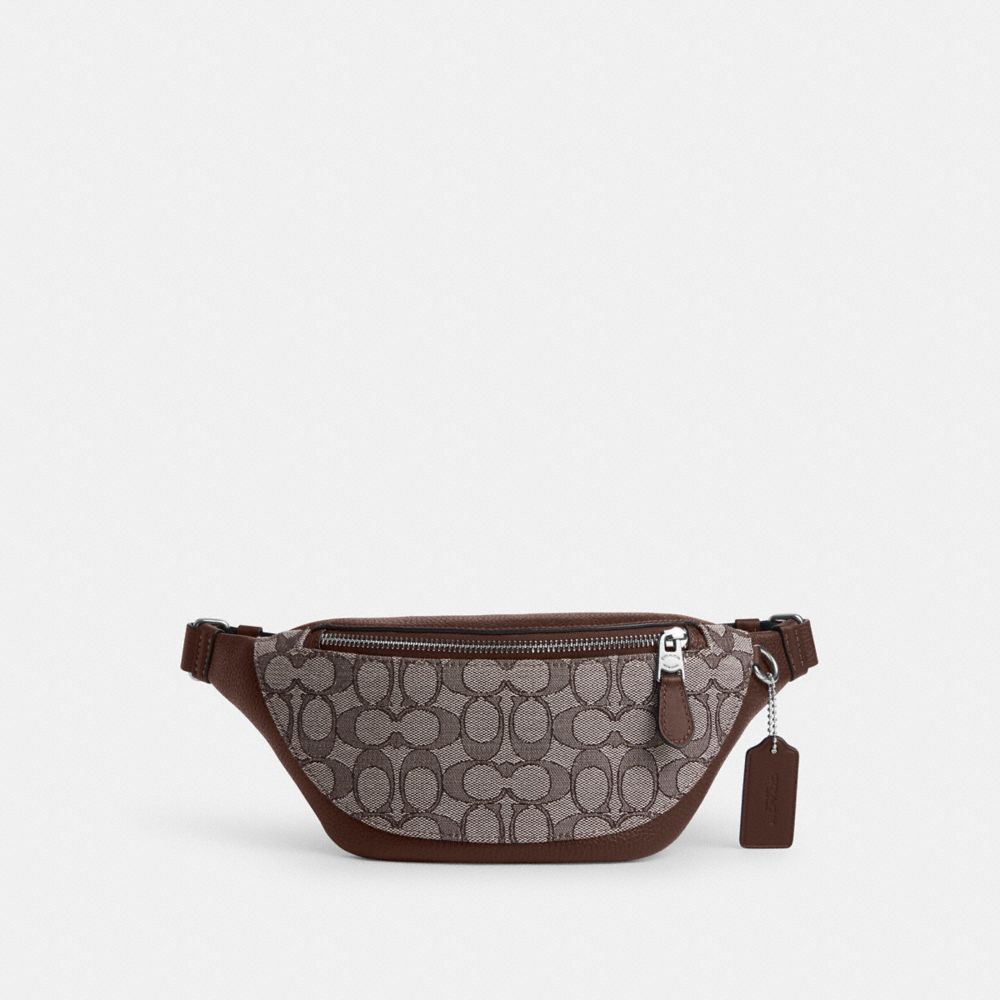 COACH®,WARREN MINI BELT BAG IN SIGNATURE JACQUARD,Sv/Oak/Maple,Front View