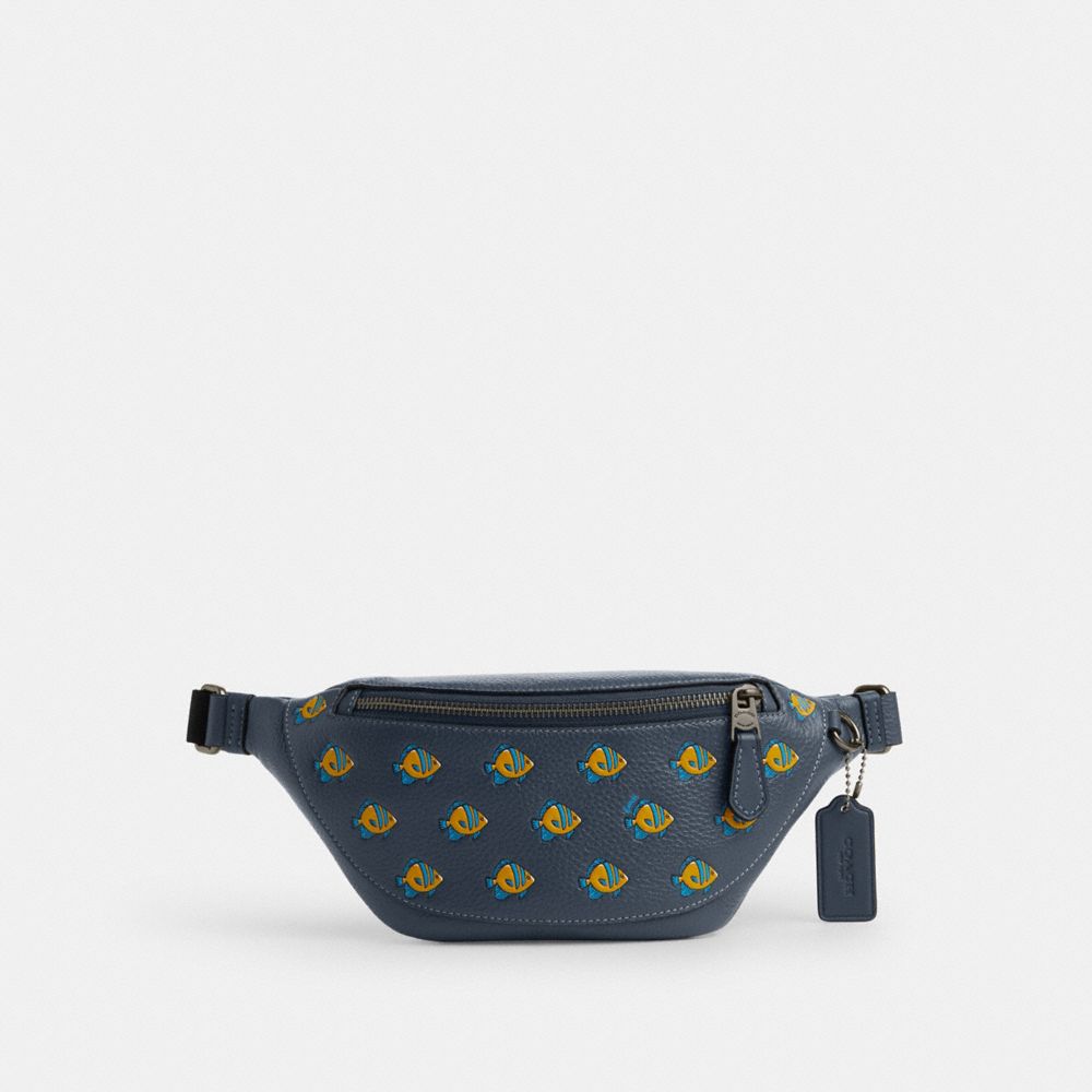 COACH®,WARREN MINI BELT BAG WITH FISH PRINT,Small,Gunmetal/Denim Multi,Front View