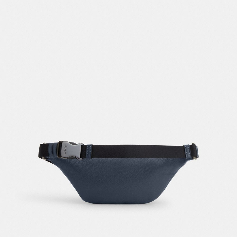 COACH®,Warren Mini Belt Bag With Fish Print,Leather,Belt Bag,Embossed,Logo,Casual,Navy,Angle View