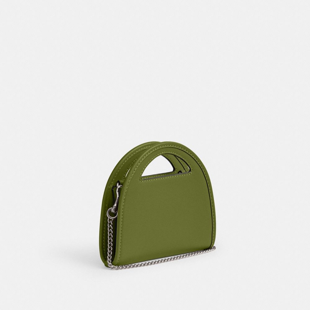 COACH®,ÉTUI-CARTES À POIGNÉE SUPÉRIEURE,Cuir tanné,Argent/Limette sombre,Angle View