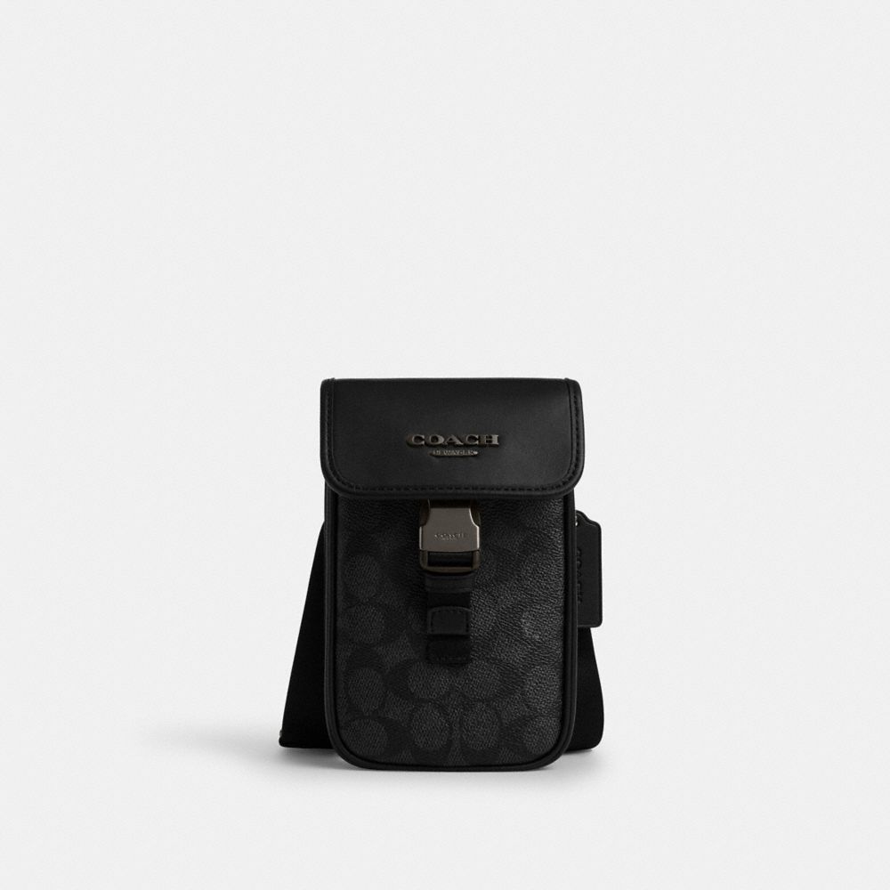 COACH®,Racer Phone Crossbody Bag In Signature Canvas,Mobile Bag,Casual,Black,Front View image number 0