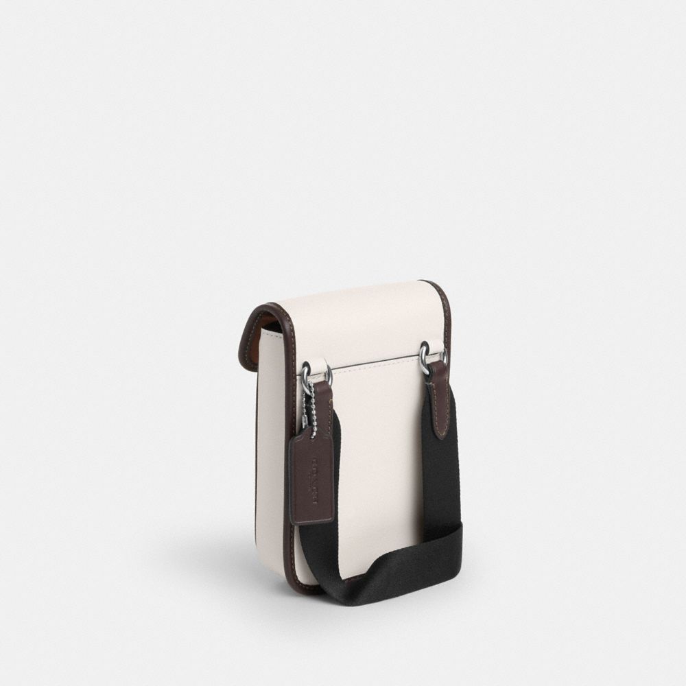 COACH®,Racer Phone Crossbody Bag,Mobile Bag,Metal,Piping,Logo,Casual,White,Angle View