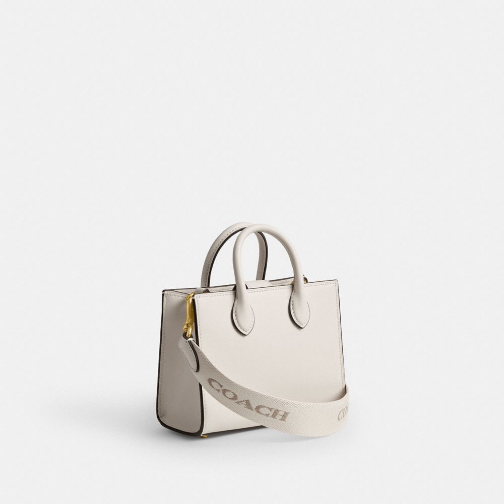 COACH®,Ace Tote Bag 17,Leather,Crossbody,No Embellishment,Compact,Casual,Cream,Angle View