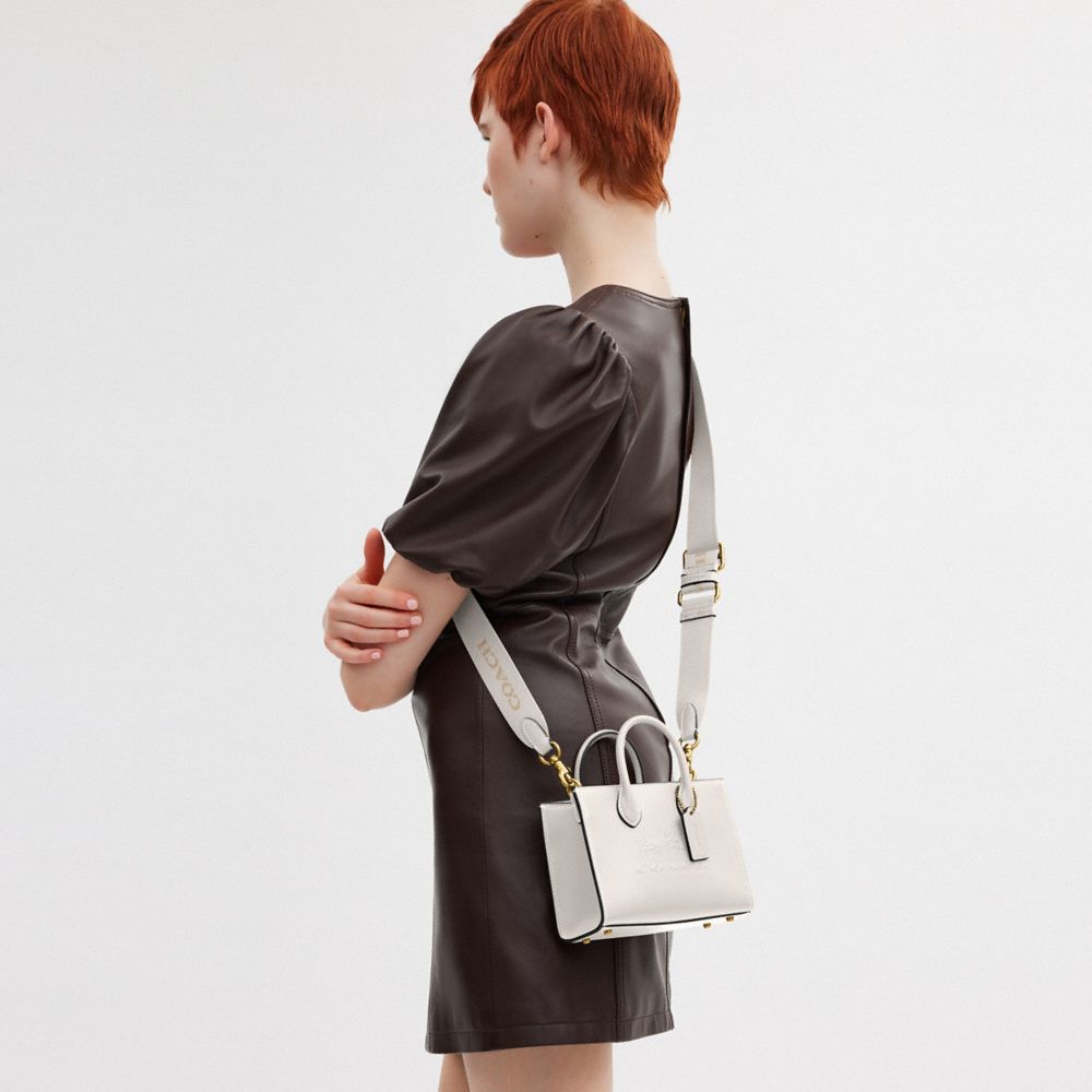 COACH®,Ace Tote Bag 17,Leather,Crossbody,No Embellishment,Compact,Casual,Cream