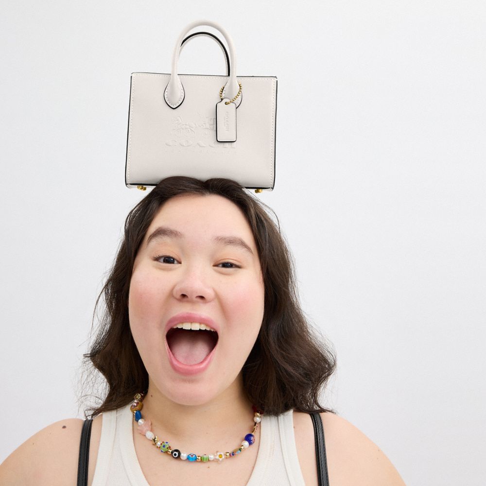 COACH®,Ace Tote Bag 17,Leather,Crossbody,No Embellishment,Compact,Casual,Cream,Detail View