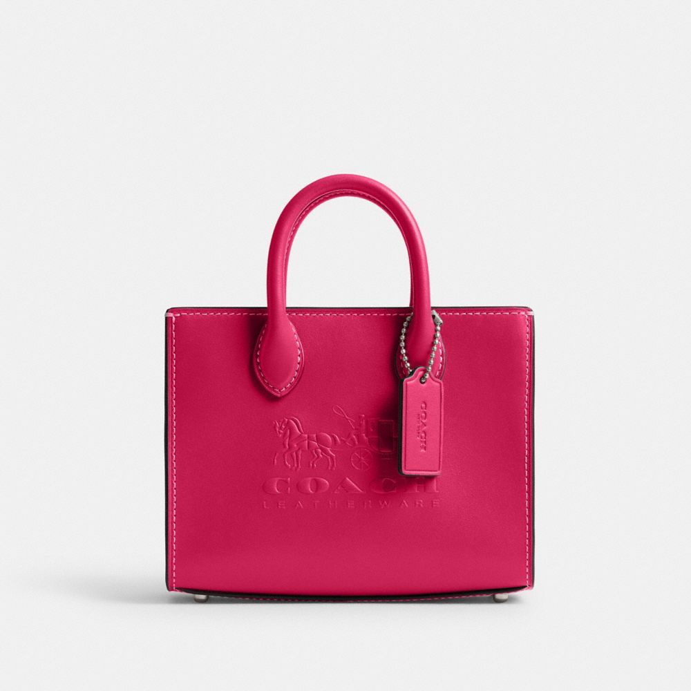 COACH®,ACE TOTE BAG 17,Calf Leather,Silver/Dragonfruit,Front View