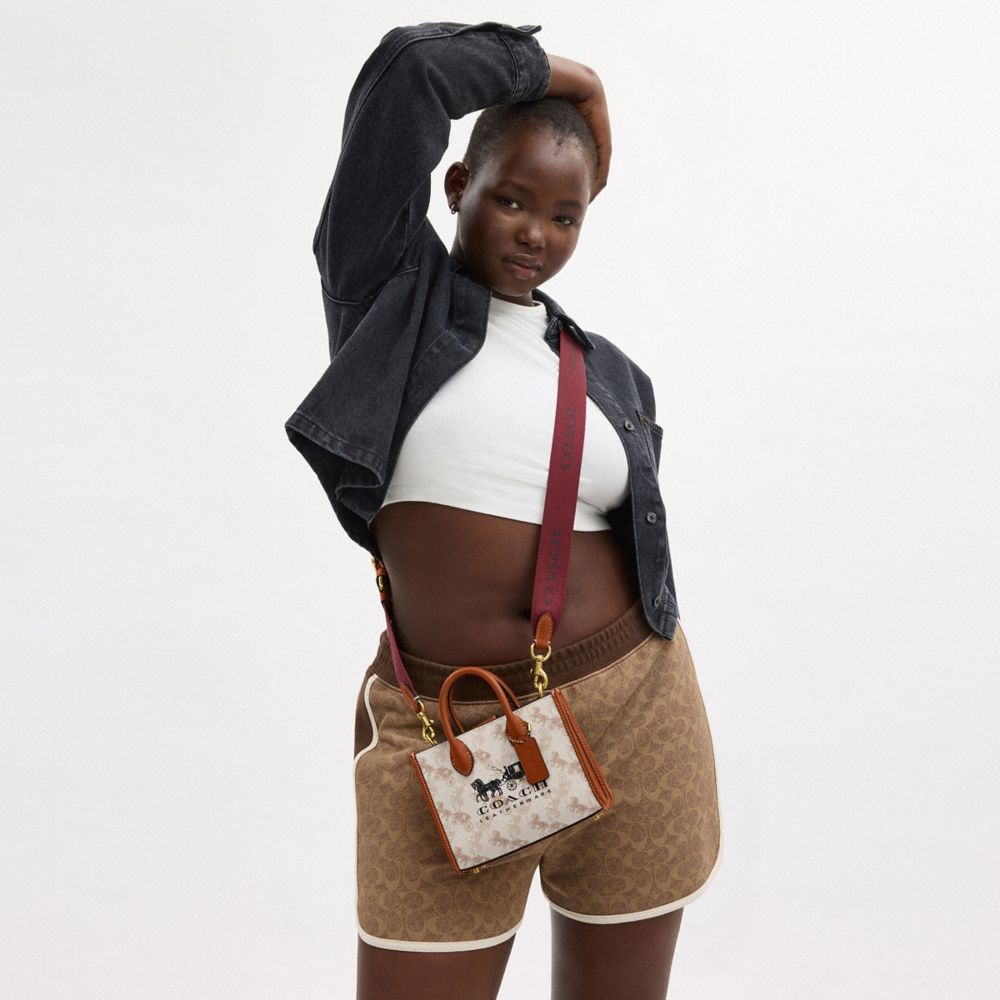 COACH®,エース トート バッグ 17・ホース アンド キャリッジ プリント,トートバッグ,ﾌﾞﾗｽ/ﾁｮｰｸ ﾊﾞｰﾆｯｼｭﾄﾞ ｱﾝﾊﾞｰ