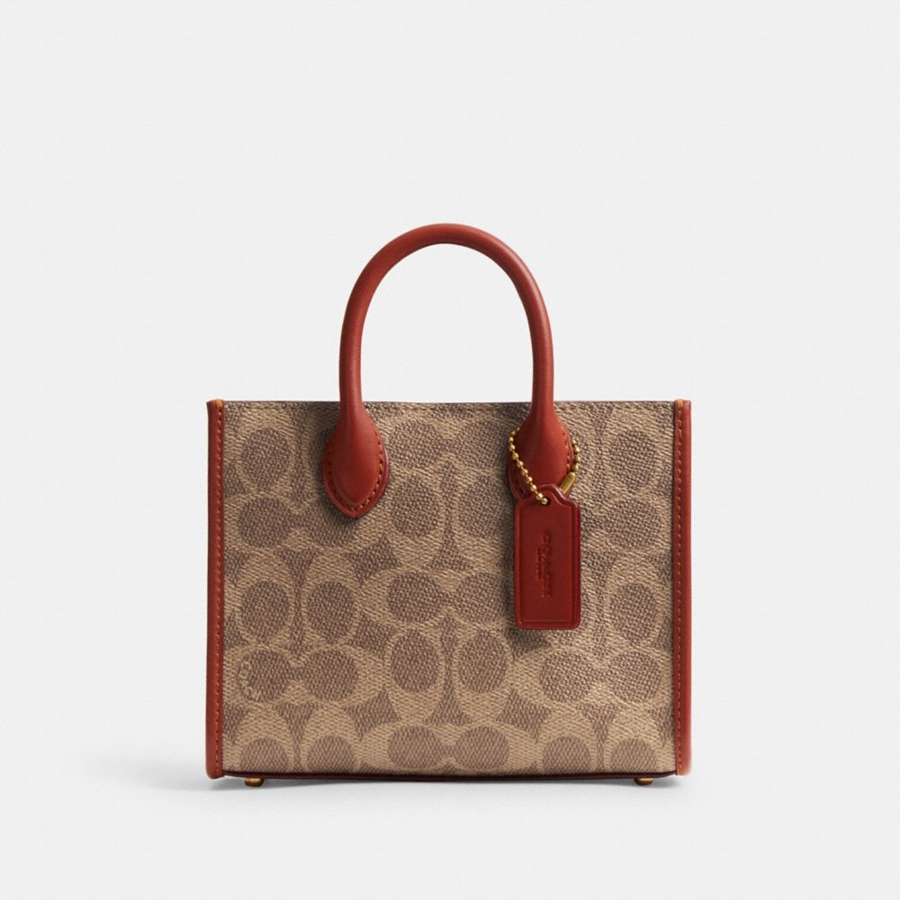 COACH®,ACE TOTE BAG 17 IN SIGNATURE CANVAS,Coated Canvas,Small,Brass/Tan/Rust,Front View