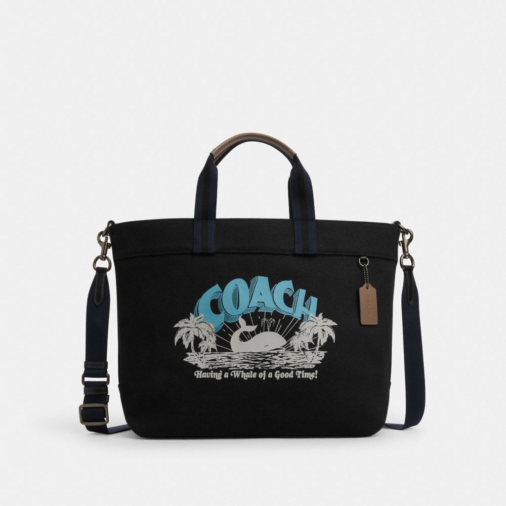 COACH®,TOTE BAG 38 WITH WHALE GRAPHIC,Canvas,X-Large,Gunmetal/Black Multi,Front View