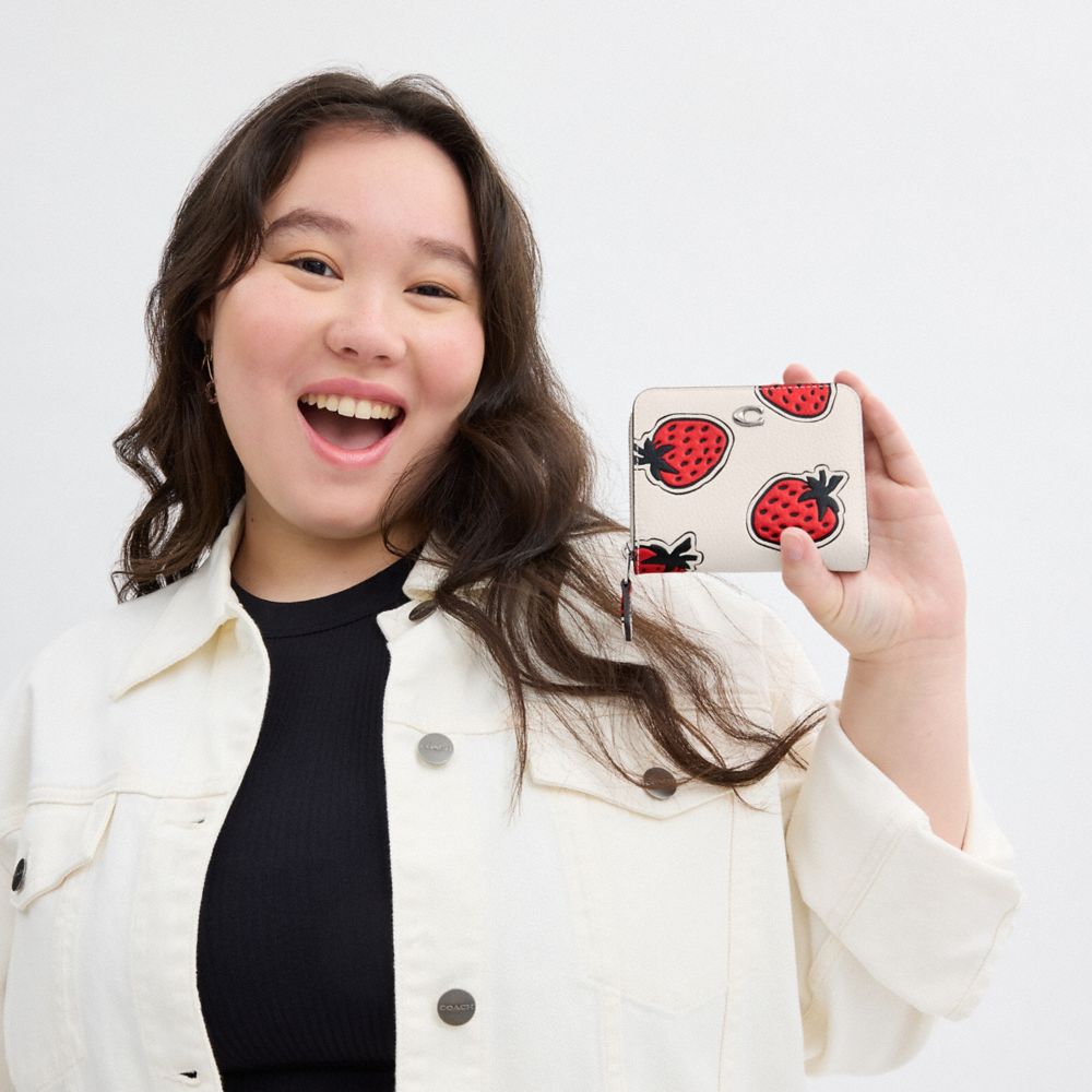 COACH®,Billfold Wallet With Strawberry Print,Leather,Bi Fold,Casual,Cream,Detail View
