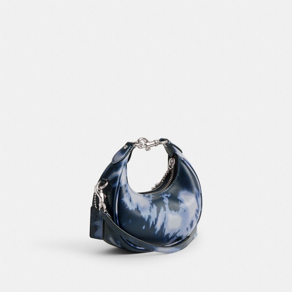 COACH®,Jonie Bag With Tie Dye Print,Leather,Hobo,Logo,Compact,Silver Metal,Day Party,Blue,Angle View