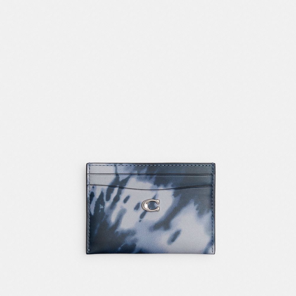 COACH®,ESSENTIAL CARD CASE WITH TIE-DYE PRINT,Silver/Midnight Navy,Front View