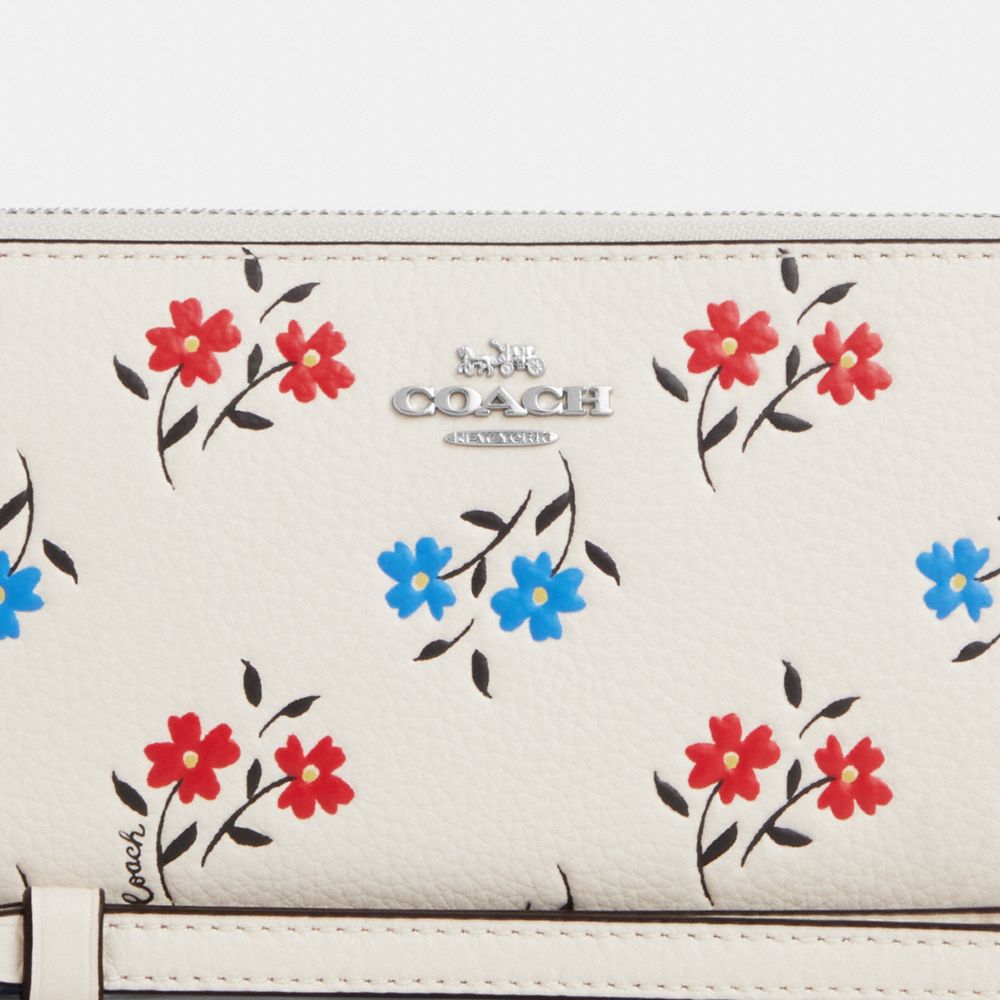 COACH®,LONG ZIP AROUND WALLET WITH FLORAL PRINT,Novelty Leather,Mini,Silver/Chalk Multi
