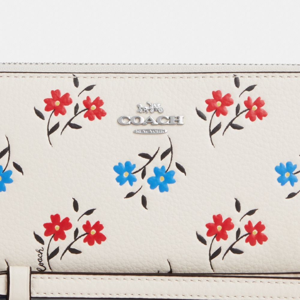 COACH®,PORTEFEUILLE LONG À ZIP-CONTOUR AVEC IMPRIMÉ FLORAL,Cuir,Argent/Craie multi