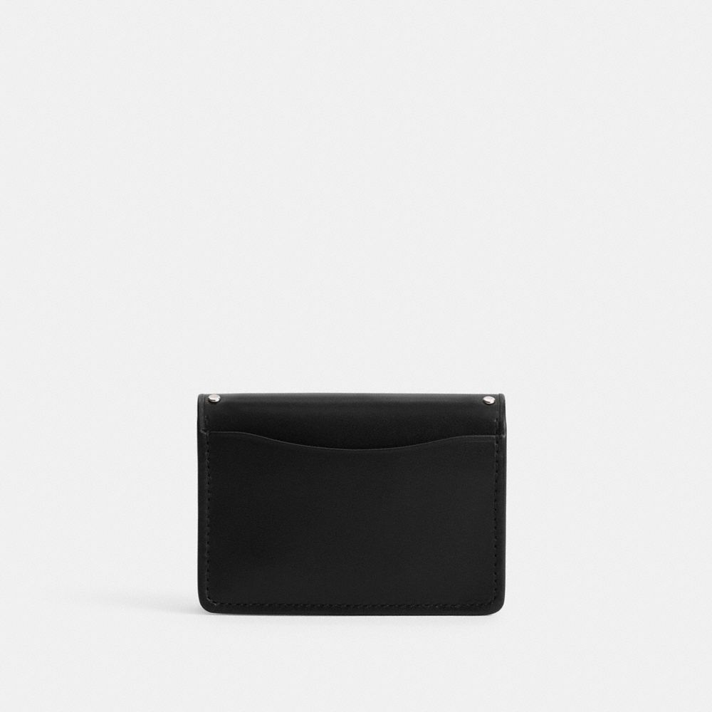 COACH®,Essential Half Flap Card Case With Rivets,Card Case,Metal,Studded,Logo,Silver Metal,Casual,Black,Back View