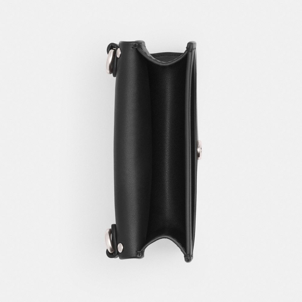 COACH®,Essential Half Flap Card Case With Rivets,Card Case,Metal,Studded,Logo,Silver Metal,Casual,Black,Inside View,Top View