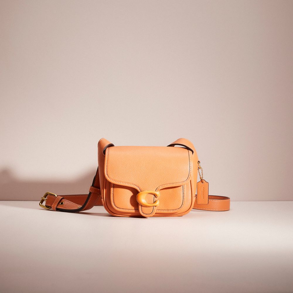 COACH®,RESTORED TABBY MESSENGER 19,Polished Pebble Leather,Small,Brass/Faded Orange,Front View