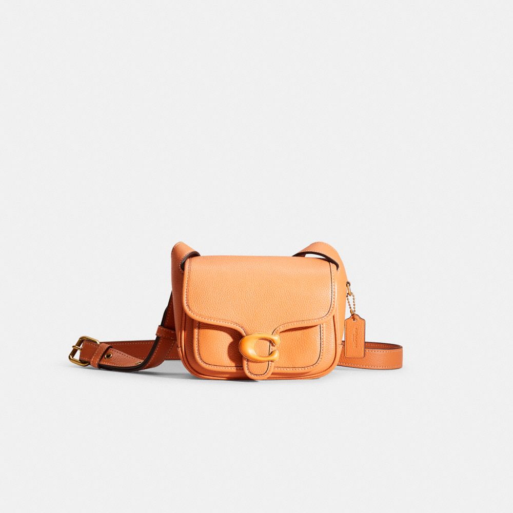 COACH®,RESTORED TABBY MESSENGER 19,Polished Pebble Leather,Small,Brass/Faded Orange,Front View