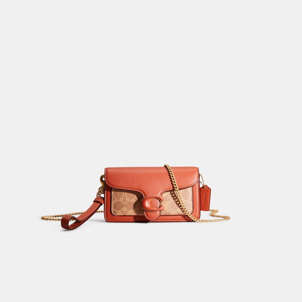 COACH®,RESTORED TABBY CROSSBODY WRISTLET IN SIGNATURE CANVAS,Brass/Tan/Rust,Front View