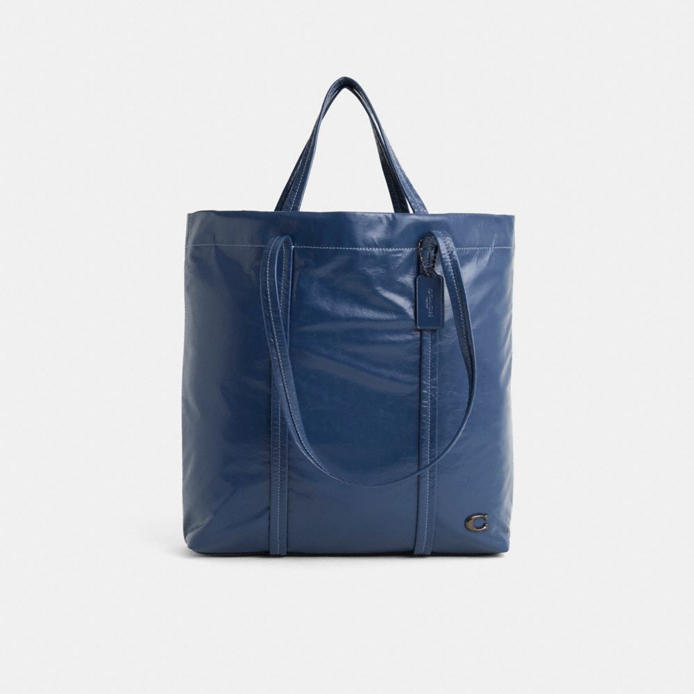 COACH®,Restored Hall Tote,Leather,Tote,Plastic,Logo,Metal,Casual,Navy,Front View