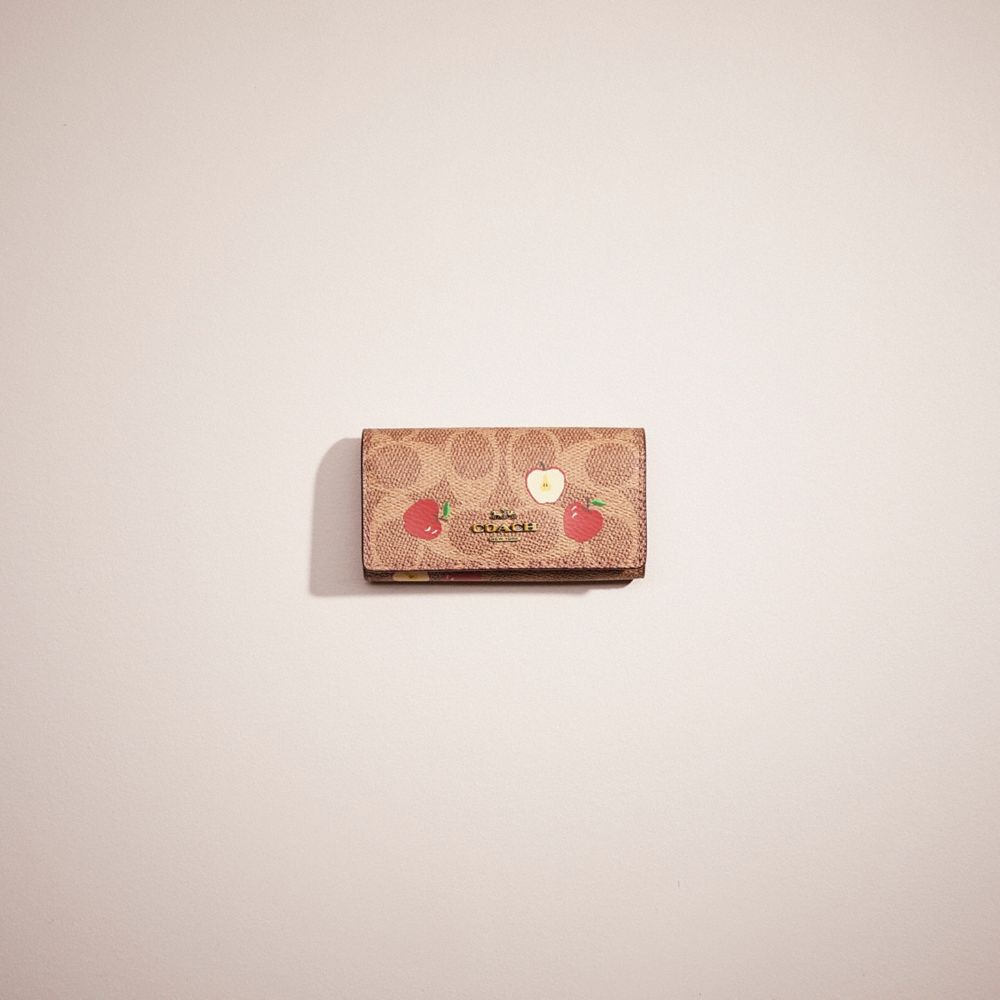 COACH Six Ring Key Case With Floral Bow Print in Pink