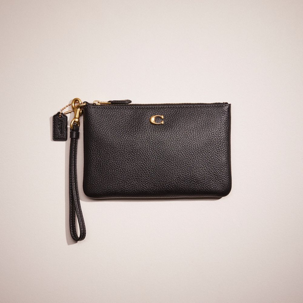 COACH®,RESTORED SMALL WRISTLET,Polished Pebble Leather,Brass/Black,Front View