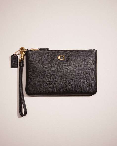 COACH®,RESTORED SMALL WRISTLET,Polished Pebble Leather,Brass/Black,Front View