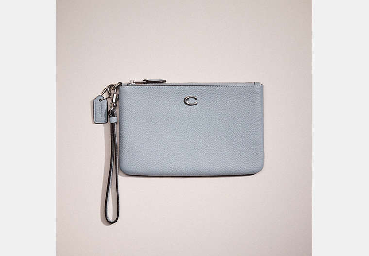 COACH®,RESTORED SMALL WRISTLET,Polished Pebble Leather,Silver/Grey Blue,Front View
