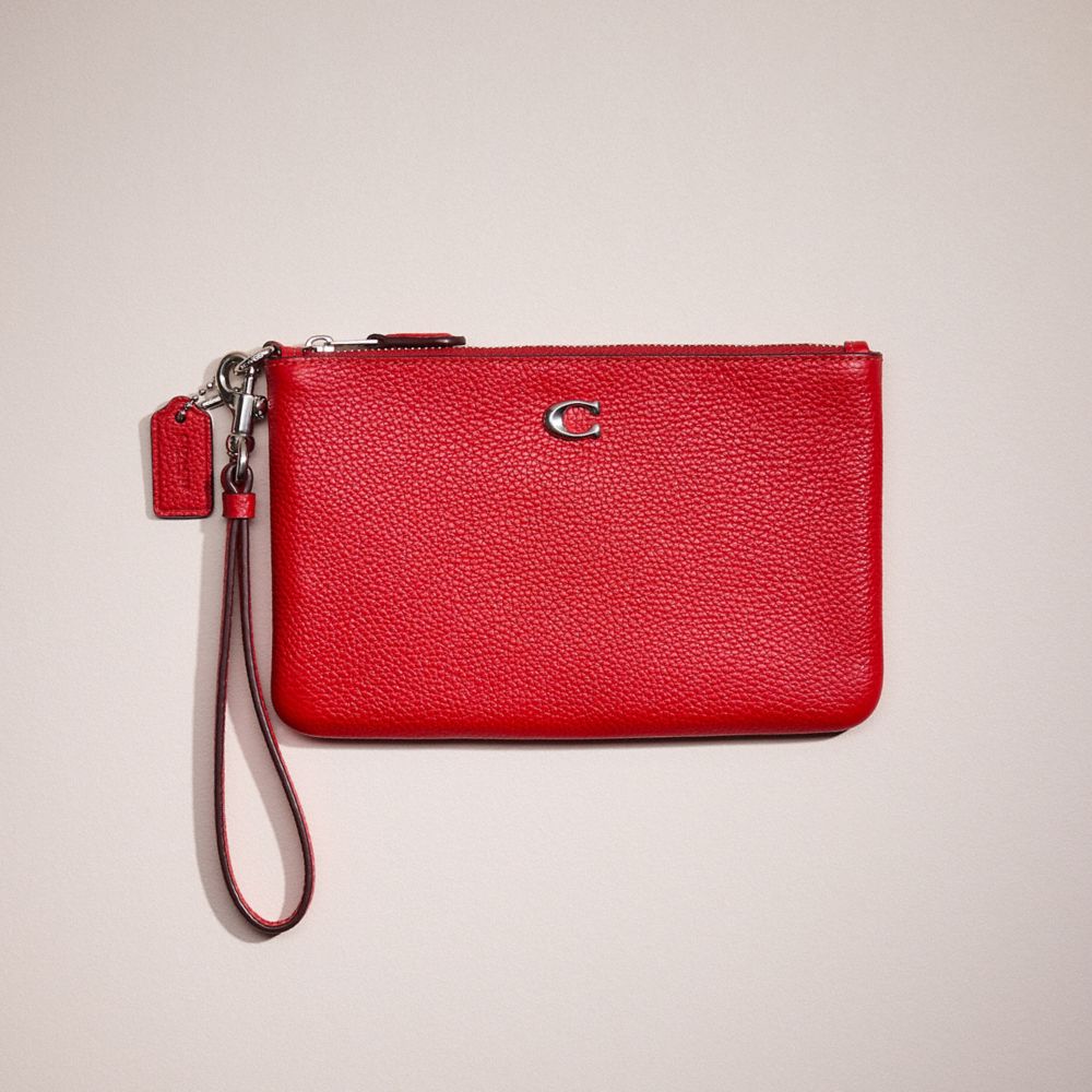 COACH®,RESTORED SMALL WRISTLET,Polished Pebble Leather,Silver/Sport Red,Front View