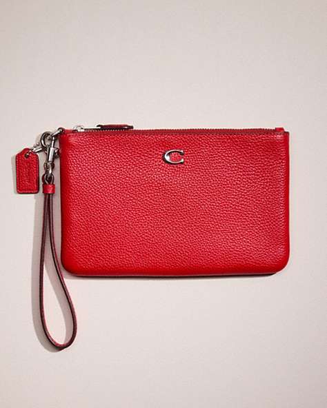 COACH®,RESTORED SMALL WRISTLET,Polished Pebble Leather,Silver/Sport Red,Front View