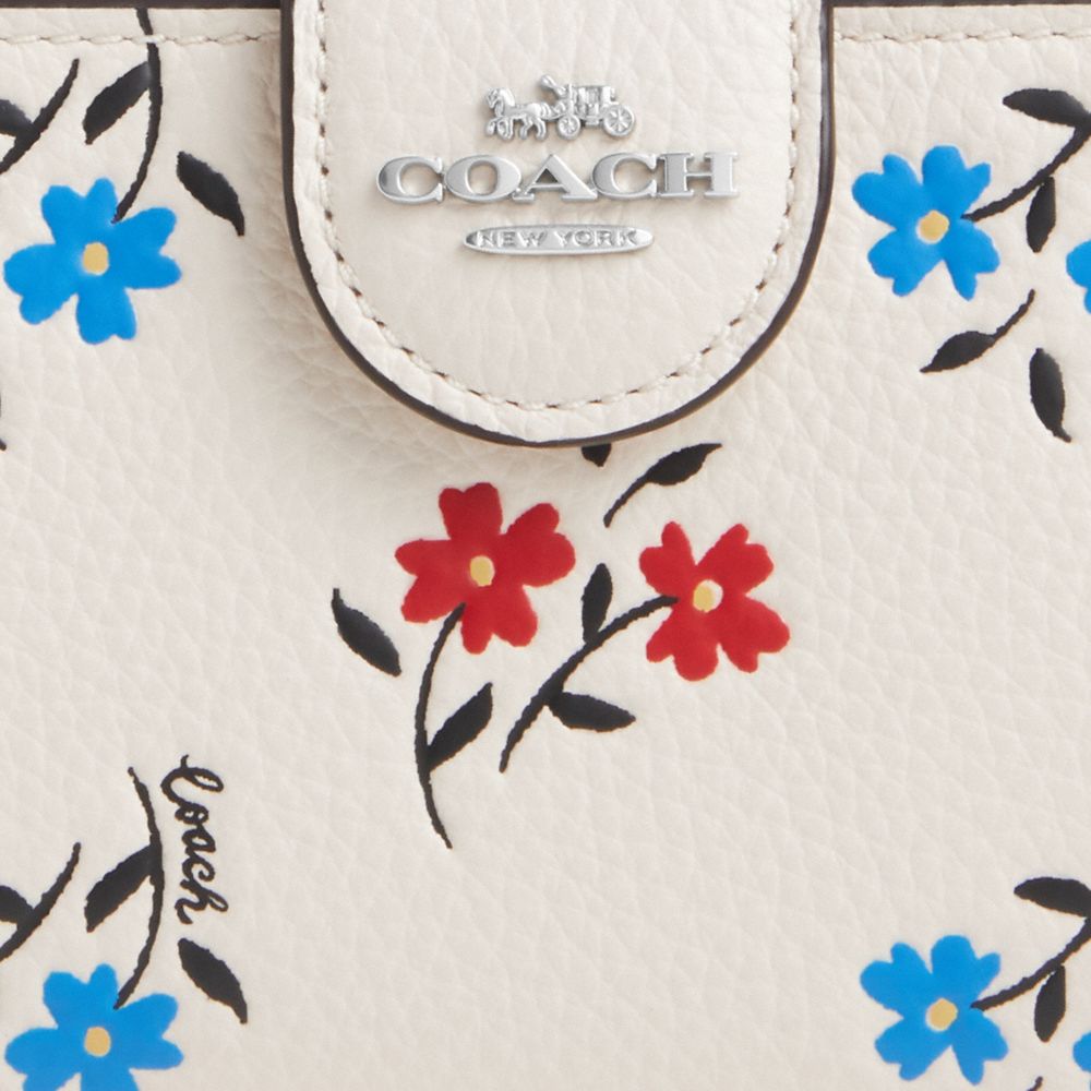 COACH®,MEDIUM CORNER ZIP WALLET WITH FLORAL PRINT,Novelty Leather,Silver/Chalk Multi