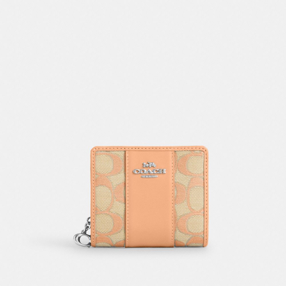 COACH®,SNAP WALLET IN SIGNATURE JACQUARD,Non Leather,Mini,Sv/Faded Blush,Front View