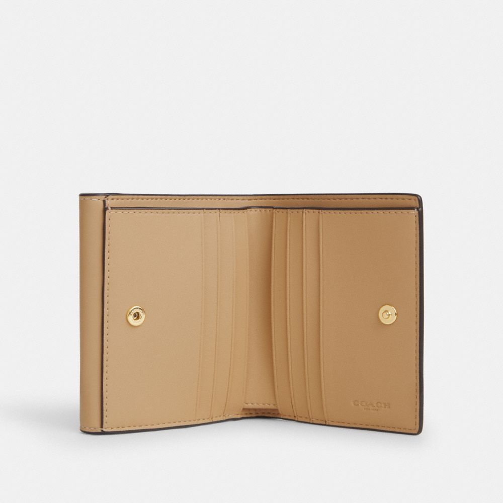 COACH®,Eliza Small Wallet,Bi Fold,Embossed,Logo,Casual,Beige,Inside View,Top View