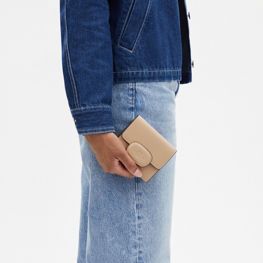 COACH®,Eliza Small Wallet,Bi Fold,Embossed,Logo,Casual,Beige,Detail View