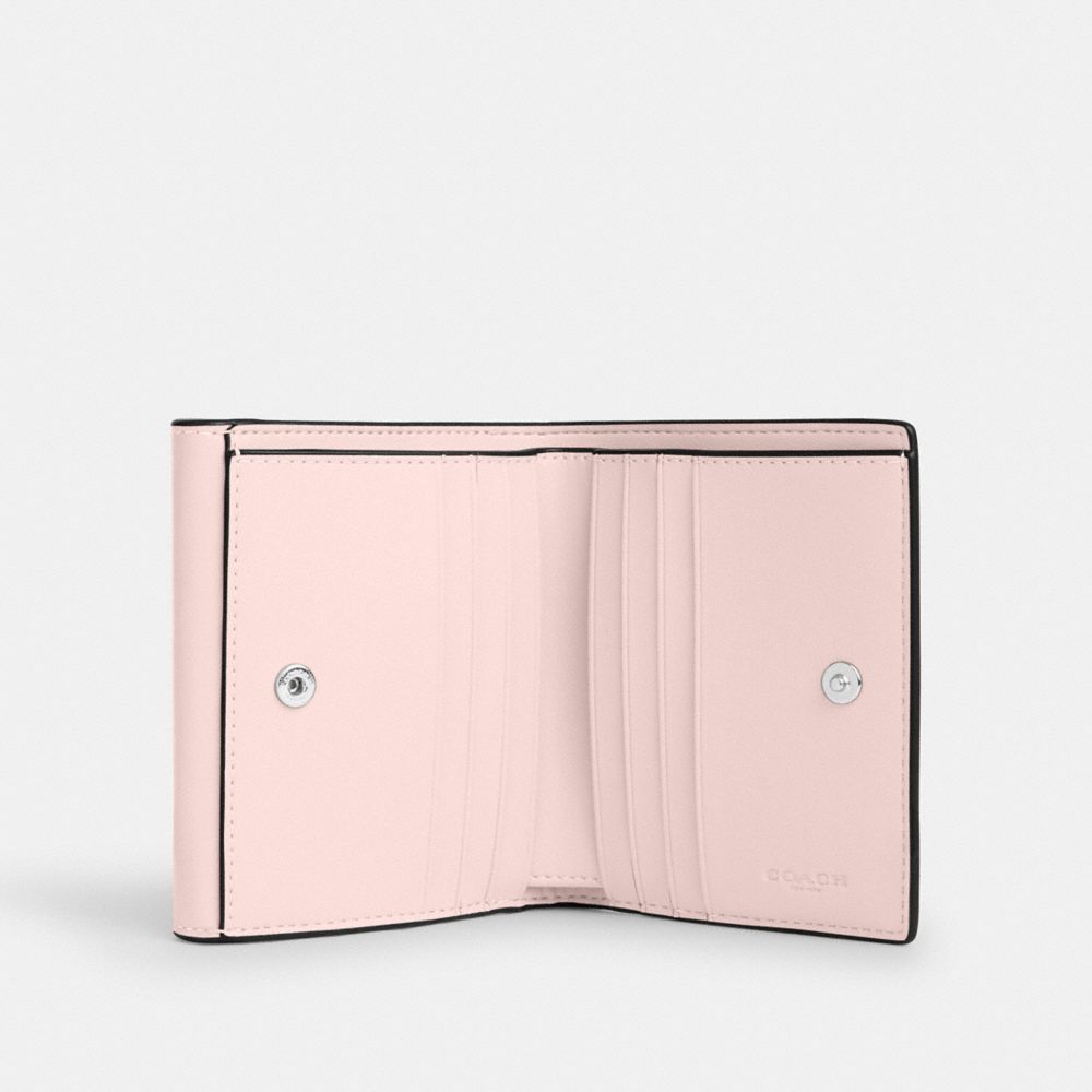 COACH®,Eliza Small Wallet,Bi Fold,Embossed,Logo,Casual,Pink,Inside View,Top View