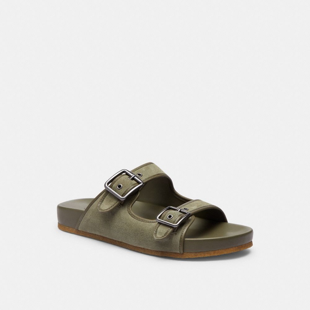 COACH®,BUCKLE STRAP SANDAL,Army Green,Front View